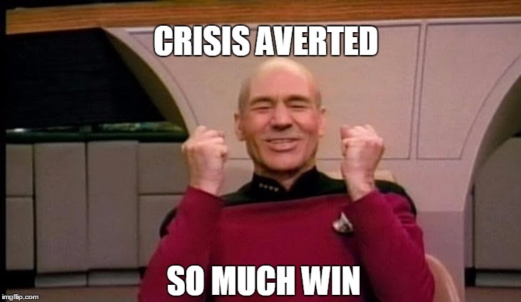 Picard Full of Win | CRISIS AVERTED SO MUCH WIN | image tagged in picard full of win | made w/ Imgflip meme maker
