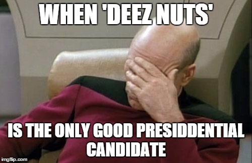 Captain Picard Facepalm Meme | WHEN 'DEEZ NUTS' IS THE ONLY GOOD PRESIDDENTIAL CANDIDATE | image tagged in memes,captain picard facepalm | made w/ Imgflip meme maker