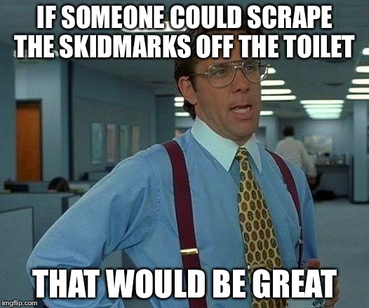 That Would Be Great | IF SOMEONE COULD SCRAPE THE SKIDMARKS OFF THE TOILET THAT WOULD BE GREAT | image tagged in memes,that would be great | made w/ Imgflip meme maker