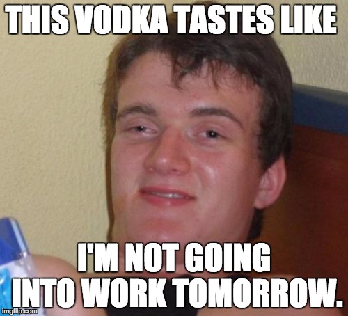 10 Guy Meme | THIS VODKA TASTES LIKE I'M NOT GOING INTO WORK TOMORROW. | image tagged in memes,10 guy | made w/ Imgflip meme maker