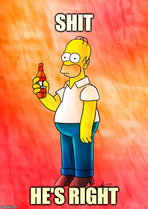 Homer  | SHIT HE'S RIGHT | image tagged in homer  | made w/ Imgflip meme maker