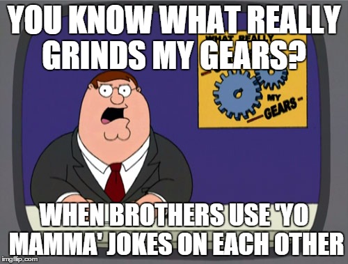 Peter Griffin News | YOU KNOW WHAT REALLY GRINDS MY GEARS? WHEN BROTHERS USE 'YO MAMMA' JOKES ON EACH OTHER | image tagged in memes,peter griffin news | made w/ Imgflip meme maker