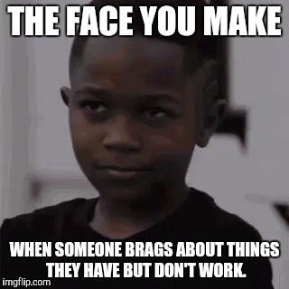 THE FACE YOU MAKE WHEN SOMEONE BRAGS ABOUT THINGS THEY HAVE BUT DON'T WORK. | image tagged in yap | made w/ Imgflip meme maker