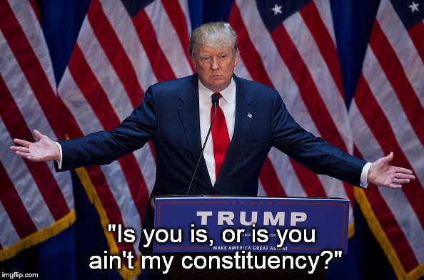 Donald Trump | "Is you is, or is you ain't my constituency?" | image tagged in donald trump | made w/ Imgflip meme maker