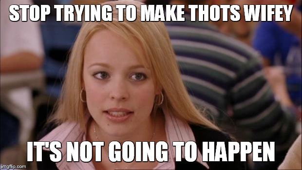 Its Not Going To Happen | STOP TRYING TO MAKE THOTS WIFEY IT'S NOT GOING TO HAPPEN | image tagged in memes,its not going to happen,thots,hoe,wife | made w/ Imgflip meme maker