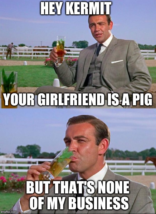 Sean | HEY KERMIT BUT THAT'S NONE OF MY BUSINESS YOUR GIRLFRIEND IS A PIG | image tagged in sean | made w/ Imgflip meme maker