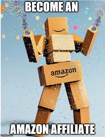 amazon box man | BECOME AN AMAZON AFFILIATE | image tagged in amazon box man | made w/ Imgflip meme maker