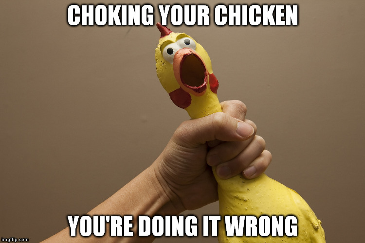 Rubber chicken | CHOKING YOUR CHICKEN YOU'RE DOING IT WRONG | image tagged in rubber chicken | made w/ Imgflip meme maker