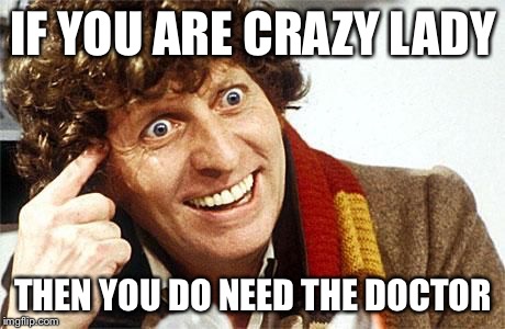 dr who crazy | IF YOU ARE CRAZY LADY THEN YOU DO NEED THE DOCTOR | image tagged in dr who crazy | made w/ Imgflip meme maker