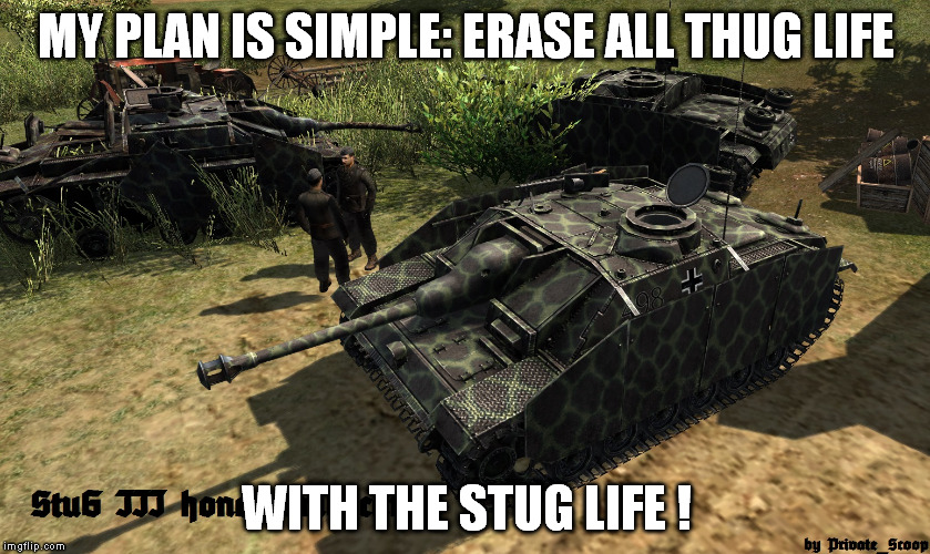 MY PLAN IS SIMPLE: ERASE ALL THUG LIFE WITH THE STUG LIFE ! | image tagged in stug for life | made w/ Imgflip meme maker