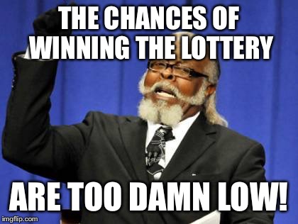Too Damn High Meme | THE CHANCES OF WINNING THE LOTTERY ARE TOO DAMN LOW! | image tagged in memes,too damn high | made w/ Imgflip meme maker