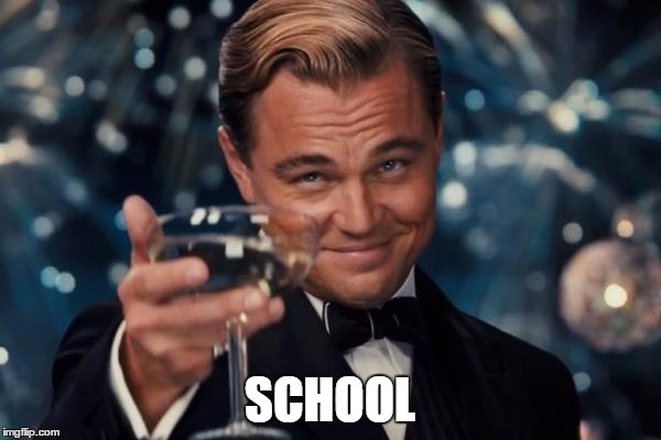 Leonardo Dicaprio Cheers Meme | SCHOOL | image tagged in memes,leonardo dicaprio cheers | made w/ Imgflip meme maker