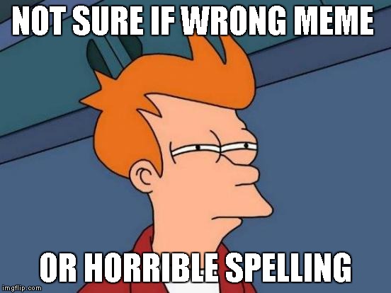 NOT SURE IF WRONG MEME OR HORRIBLE SPELLING | image tagged in memes,futurama fry | made w/ Imgflip meme maker