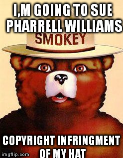 Smokey The Bear | I,M GOING TO SUE PHARRELL WILLIAMS COPYRIGHT INFRINGMENT OF MY HAT | image tagged in smokey the bear | made w/ Imgflip meme maker