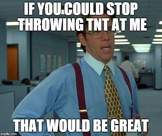 That One Person on a Team | IF YOU COULD STOP THROWING TNT AT ME THAT WOULD BE GREAT | image tagged in memes,that would be great | made w/ Imgflip meme maker