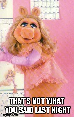 Miss Piggy Lingerie | THAT'S NOT WHAT YOU SAID LAST NIGHT | image tagged in miss piggy lingerie | made w/ Imgflip meme maker