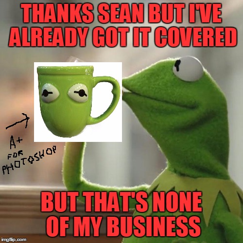 But That's None Of My Business Meme | THANKS SEAN BUT I'VE ALREADY GOT IT COVERED BUT THAT'S NONE OF MY BUSINESS | image tagged in memes,but thats none of my business,kermit the frog | made w/ Imgflip meme maker