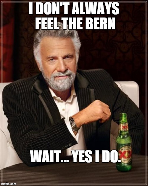 The Most Interesting Man In The World | I DON'T ALWAYS FEEL THE BERN WAIT... YES I DO. | image tagged in memes,the most interesting man in the world | made w/ Imgflip meme maker
