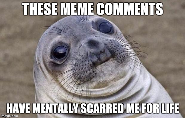 Awkward Moment Sealion Meme | THESE MEME COMMENTS HAVE MENTALLY SCARRED ME FOR LIFE | image tagged in memes,awkward moment sealion | made w/ Imgflip meme maker