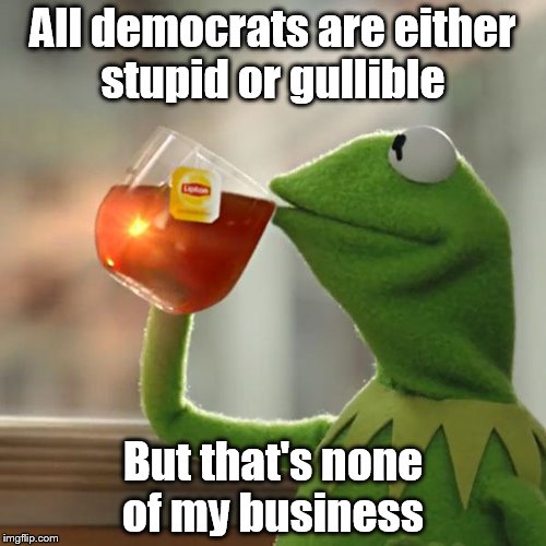 But That's None Of My Business Meme | All democrats are either stupid or gullible But that's none of my business | image tagged in memes,but thats none of my business,kermit the frog | made w/ Imgflip meme maker