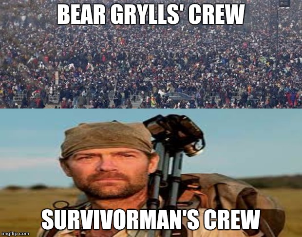 Survivorman> Grylls | BEAR GRYLLS' CREW SURVIVORMAN'S CREW | image tagged in memes,survivorman,bear grylls | made w/ Imgflip meme maker