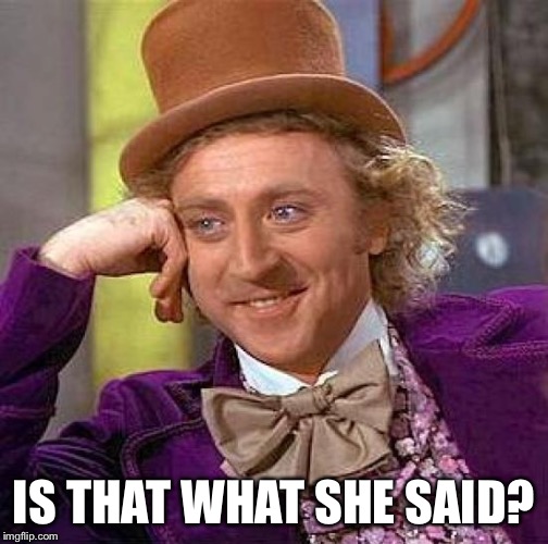 Creepy Condescending Wonka Meme | IS THAT WHAT SHE SAID? | image tagged in memes,creepy condescending wonka | made w/ Imgflip meme maker