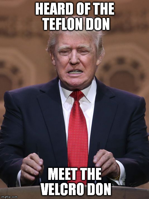 Donald Trump | HEARD OF THE TEFLON DON MEET THE VELCRO DON | image tagged in donald trump | made w/ Imgflip meme maker
