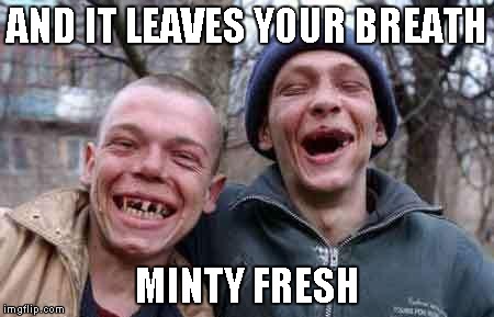 Rednecks | AND IT LEAVES YOUR BREATH MINTY FRESH | image tagged in rednecks | made w/ Imgflip meme maker