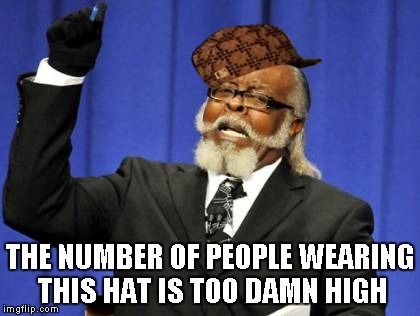 Too Damn High Meme | THE NUMBER OF PEOPLE WEARING THIS HAT IS TOO DAMN HIGH | image tagged in memes,too damn high,scumbag | made w/ Imgflip meme maker