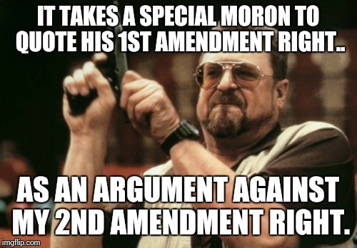 Am I The Only One Around Here Meme | IT TAKES A SPECIAL MORON TO QUOTE HIS 1ST AMENDMENT RIGHT.. AS AN ARGUMENT AGAINST MY 2ND AMENDMENT RIGHT. | image tagged in memes,am i the only one around here | made w/ Imgflip meme maker