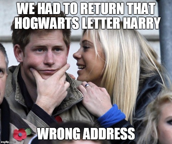 WE HAD TO RETURN THAT HOGWARTS LETTER HARRY WRONG ADDRESS | image tagged in princeharryisagoon | made w/ Imgflip meme maker