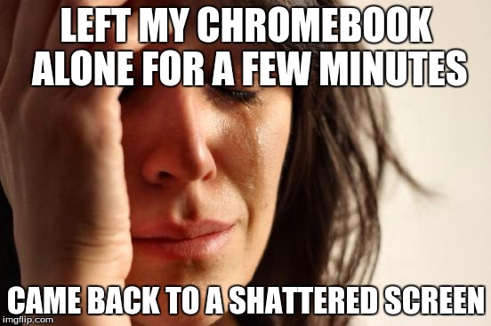 F.I.S.H. | LEFT MY CHROMEBOOK ALONE FOR A FEW MINUTES CAME BACK TO A SHATTERED SCREEN | image tagged in memes,first world problems,chromebook,computer,true story | made w/ Imgflip meme maker