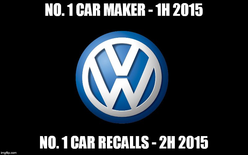 Volkswagen | NO. 1 CAR MAKER - 1H 2015 NO. 1 CAR RECALLS - 2H 2015 | image tagged in volkswagen | made w/ Imgflip meme maker
