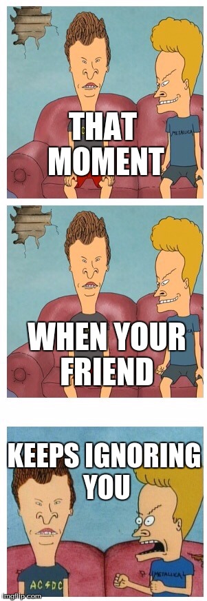 Beavis and Butthead | THAT MOMENT WHEN YOUR FRIEND KEEPS IGNORING YOU | image tagged in beavis and butthead | made w/ Imgflip meme maker