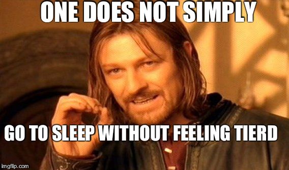 One Does Not Simply Meme | ONE DOES NOT SIMPLY GO TO SLEEP WITHOUT FEELING TIERD | image tagged in memes,one does not simply | made w/ Imgflip meme maker