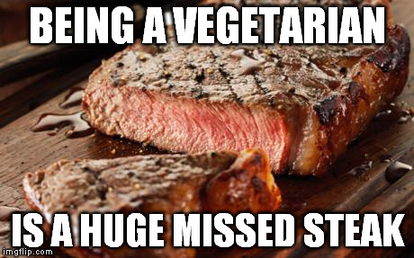 Steak | BEING A VEGETARIAN IS A HUGE MISSED STEAK | image tagged in steak | made w/ Imgflip meme maker