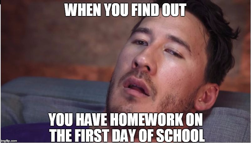 markiplier | WHEN YOU FIND OUT YOU HAVE HOMEWORK ON THE FIRST DAY OF SCHOOL | image tagged in markiplier | made w/ Imgflip meme maker