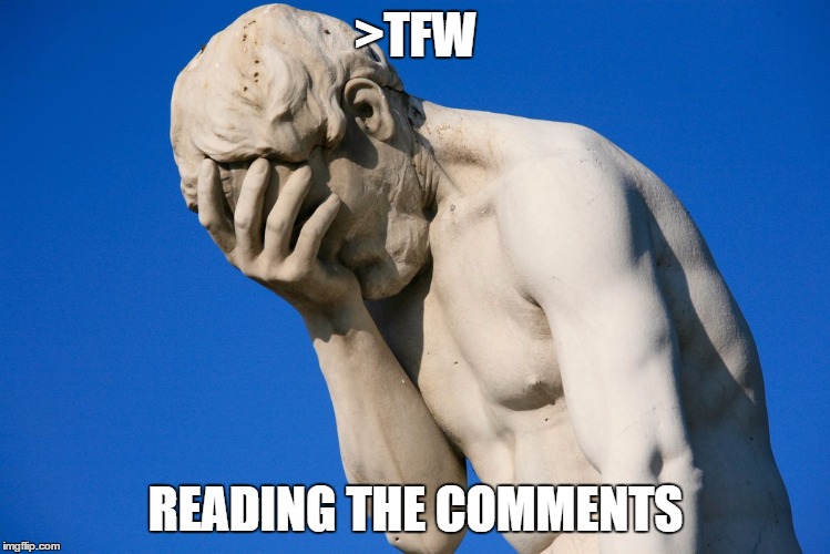 Facepalm | >TFW READING THE COMMENTS | image tagged in facepalm | made w/ Imgflip meme maker