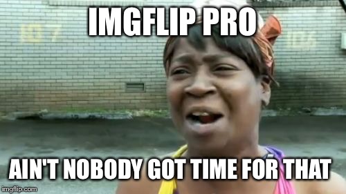 Ain't Nobody Got Time For That | IMGFLIP PRO AIN'T NOBODY GOT TIME FOR THAT | image tagged in memes,aint nobody got time for that | made w/ Imgflip meme maker