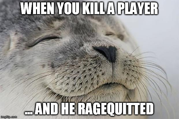 Satisfied Seal Meme | WHEN YOU KILL A PLAYER ... AND HE RAGEQUITTED | image tagged in memes,satisfied seal | made w/ Imgflip meme maker