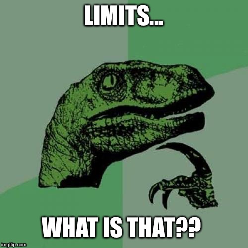 Philosoraptor | LIMITS... WHAT IS THAT?? | image tagged in memes,philosoraptor | made w/ Imgflip meme maker