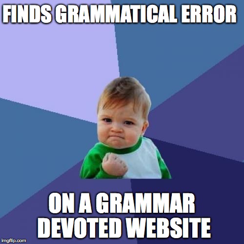 Success Kid | FINDS GRAMMATICAL ERROR ON A GRAMMAR DEVOTED WEBSITE | image tagged in memes,success kid | made w/ Imgflip meme maker