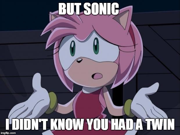 But Sonic! | BUT SONIC I DIDN'T KNOW YOU HAD A TWIN | image tagged in but sonic | made w/ Imgflip meme maker
