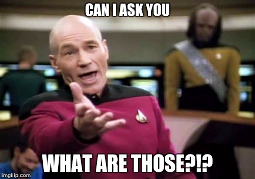 Picard Wtf | CAN I ASK YOU WHAT ARE THOSE?!? | image tagged in memes,picard wtf | made w/ Imgflip meme maker