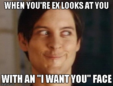Spiderman Peter Parker | WHEN YOU'RE EX LOOKS AT YOU WITH AN "I WANT YOU" FACE | image tagged in memes,spiderman peter parker | made w/ Imgflip meme maker