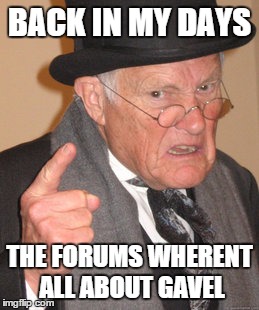 Back In My Day Meme | BACK IN MY DAYS THE FORUMS WHERENT ALL ABOUT GAVEL | image tagged in memes,back in my day | made w/ Imgflip meme maker