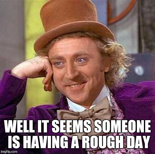 Creepy Condescending Wonka Meme | WELL IT SEEMS SOMEONE IS HAVING A ROUGH DAY | image tagged in memes,creepy condescending wonka | made w/ Imgflip meme maker