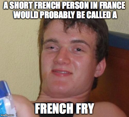 10 Guy Meme | A SHORT FRENCH PERSON IN FRANCE WOULD PROBABLY BE CALLED A FRENCH FRY | image tagged in memes,10 guy | made w/ Imgflip meme maker