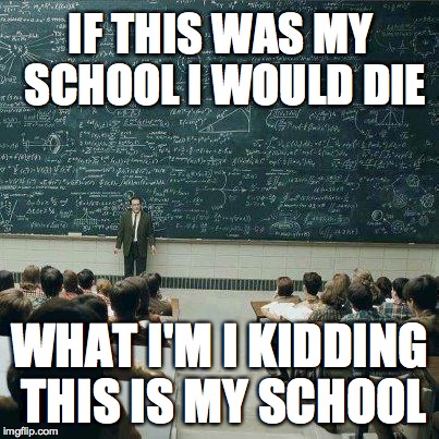 School | IF THIS WAS MY SCHOOL I WOULD DIE WHAT I'M I KIDDING THIS IS MY SCHOOL | image tagged in school | made w/ Imgflip meme maker