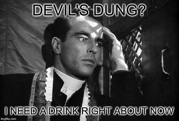 DEVIL'S DUNG? I NEED A DRINK RIGHT ABOUT NOW | image tagged in confession | made w/ Imgflip meme maker